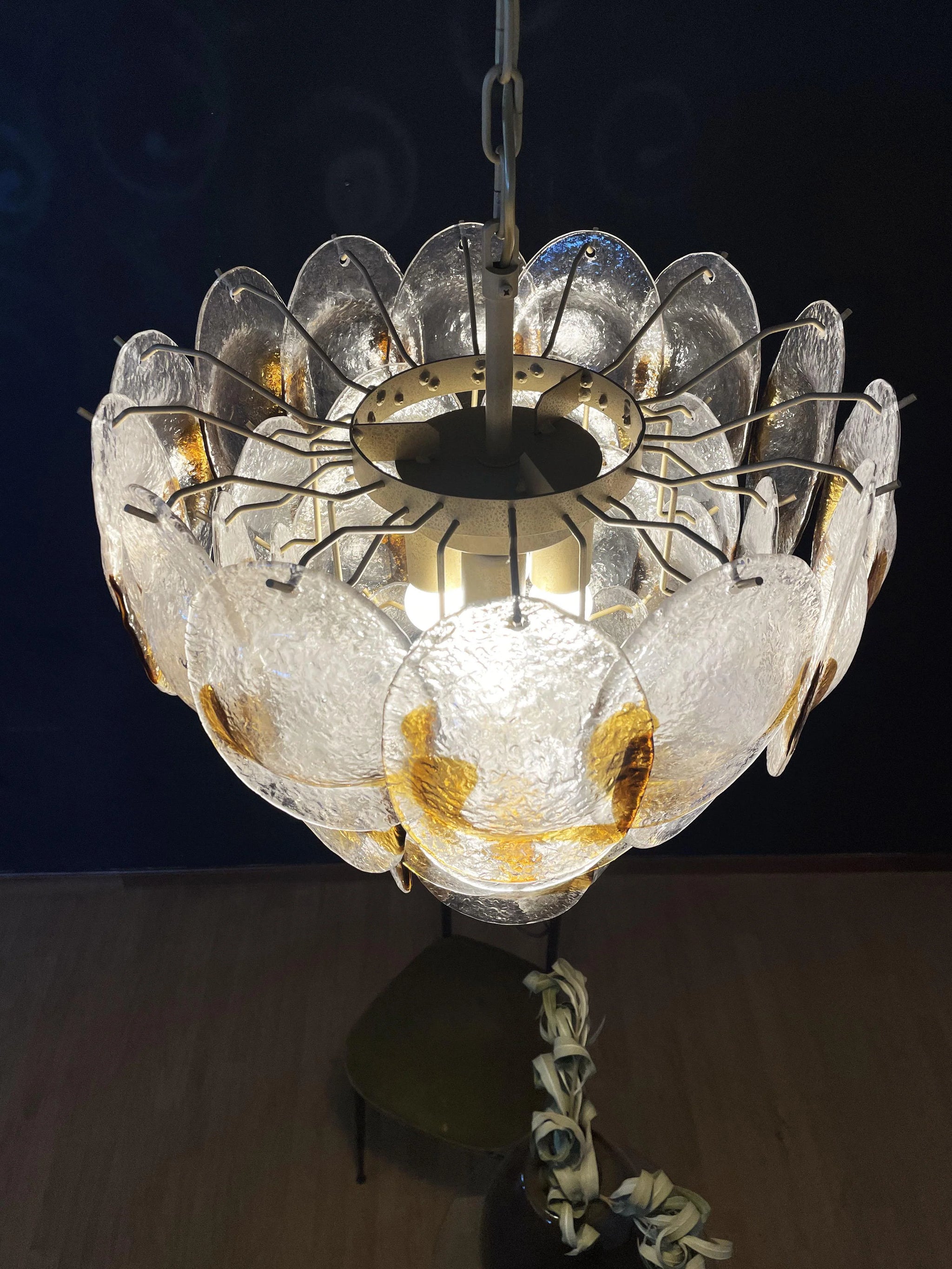 Mazzega Murano Transparent Amber Glasses Chandelier
