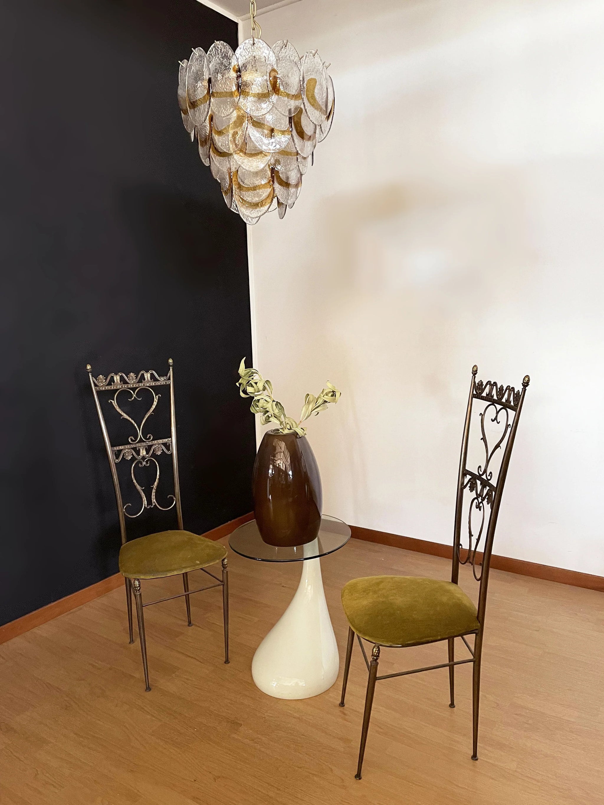Mazzega Murano Transparent Amber Glasses Chandelier