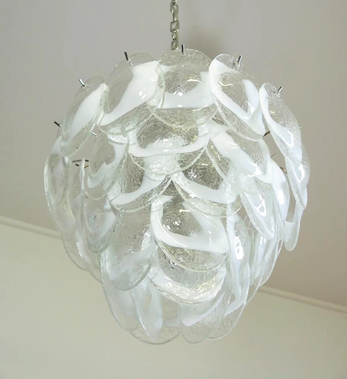 Mazzega Murano Transparent White Glasses Chandelier