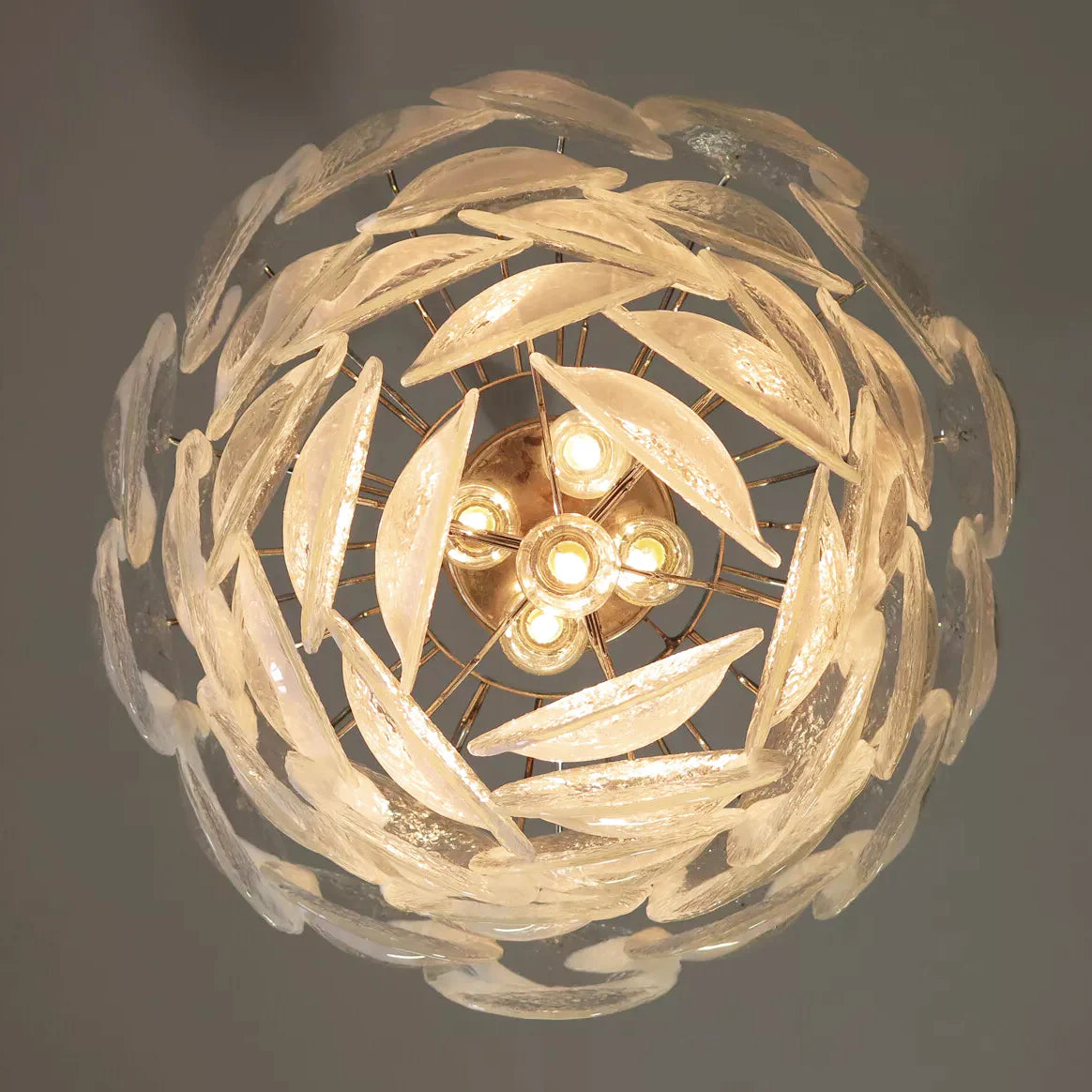 Mazzega Murano Transparent White Glasses Chandelier