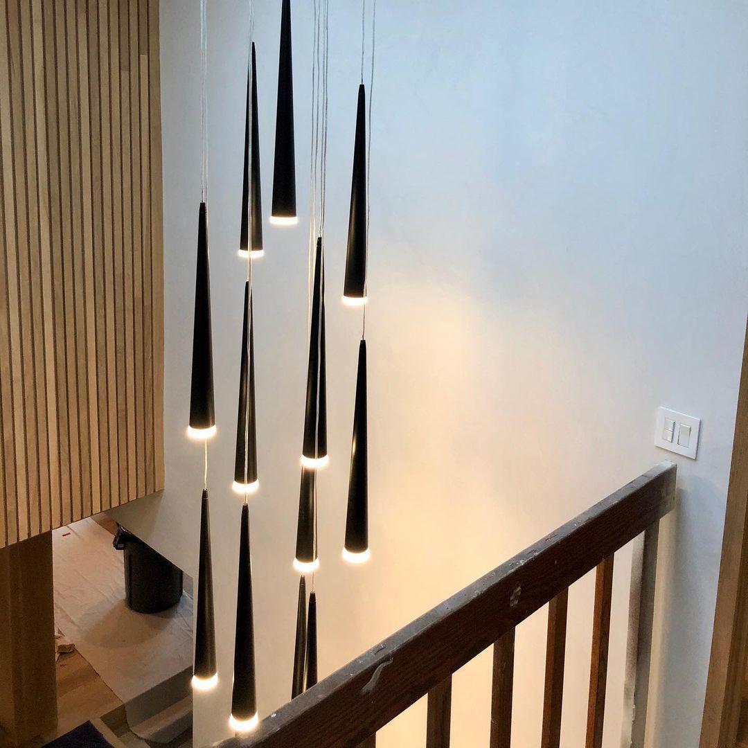 Minimalism Foyer Staircase Chandelier Ceiling Pendant Lighting Fixture For Living Room Entryway In Gold/ Black Finish