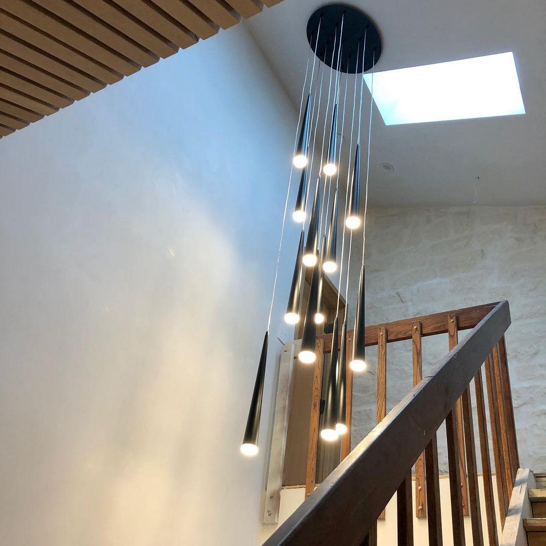 Minimalism Foyer Staircase Chandelier Ceiling Pendant Lighting Fixture For Living Room Entryway In Gold/ Black Finish