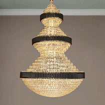 Modern Black Iron Crystal Chandelier For Foyer Staircase Luxurious Design Ceiling Light Fixture
