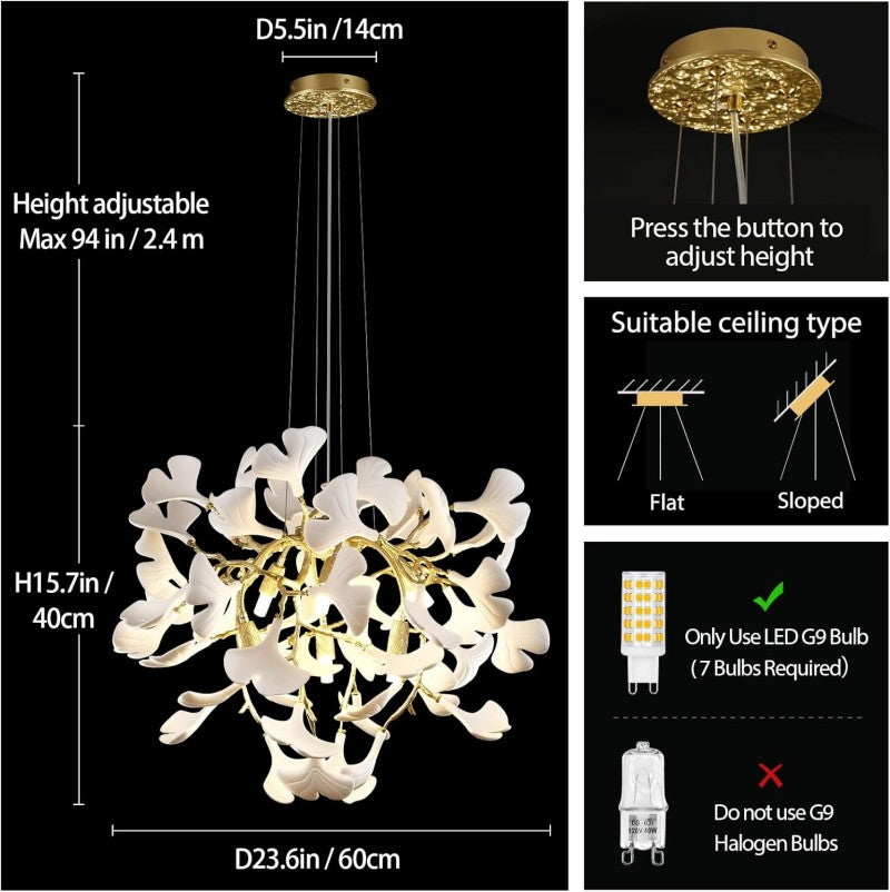 Modern Ceramic Ginkgo Leaf Branches Chandelier