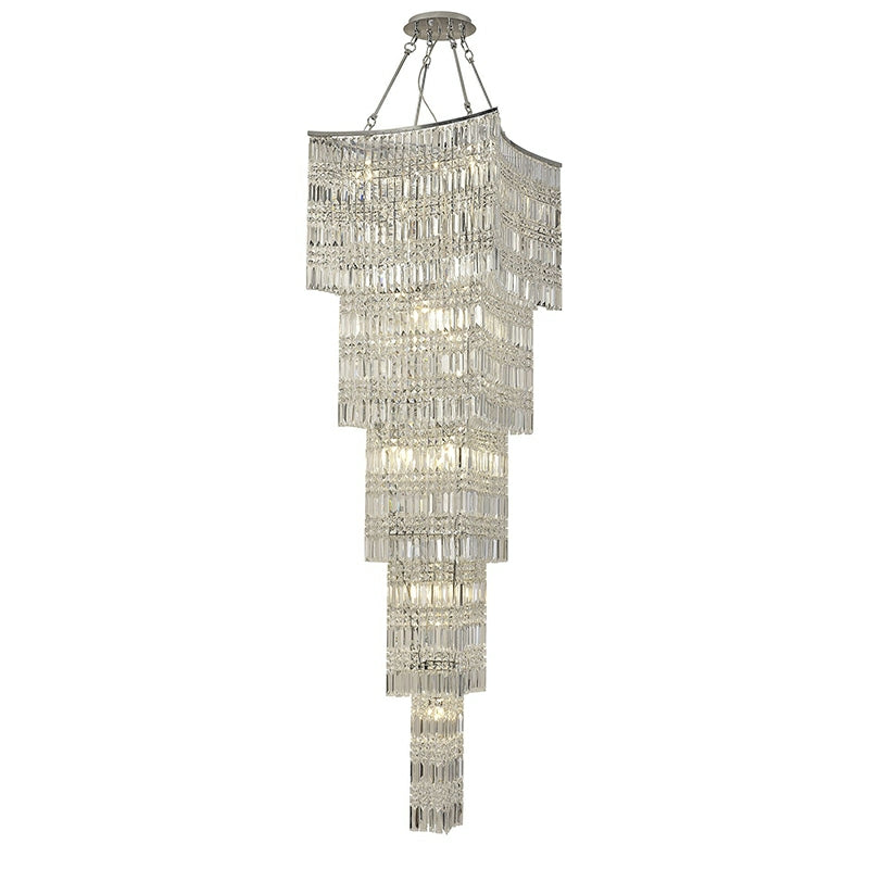 Extra Large Foyer Vertical Layers K9 Crystal Chandelier Chrome Ceiling Lighting Fixture For Staircase Entryway Decor