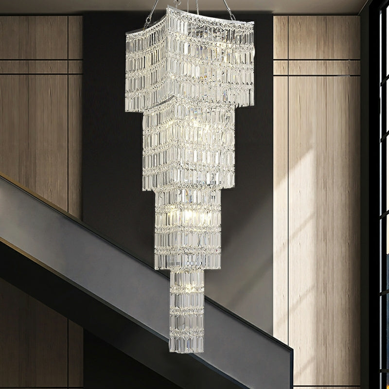 Extra Large Foyer Vertical Layers K9 Crystal Chandelier Chrome Ceiling Lighting Fixture For Staircase Entryway Decor Secondary image
