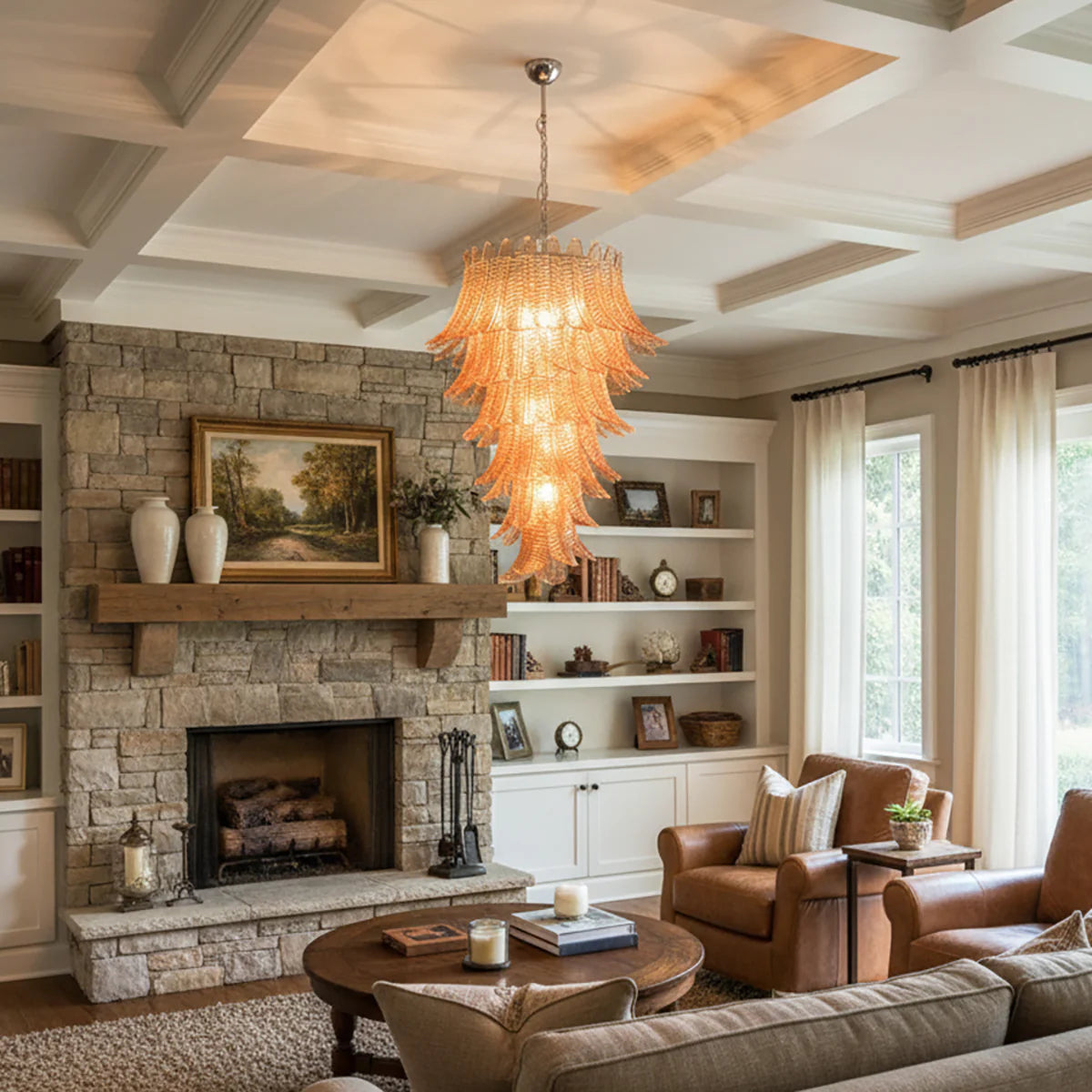 Murano Amber Felch Spiral Chandelier