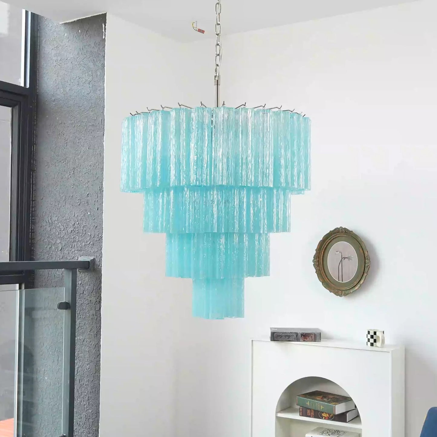 Murano Blue Glass Tubes Chandelier