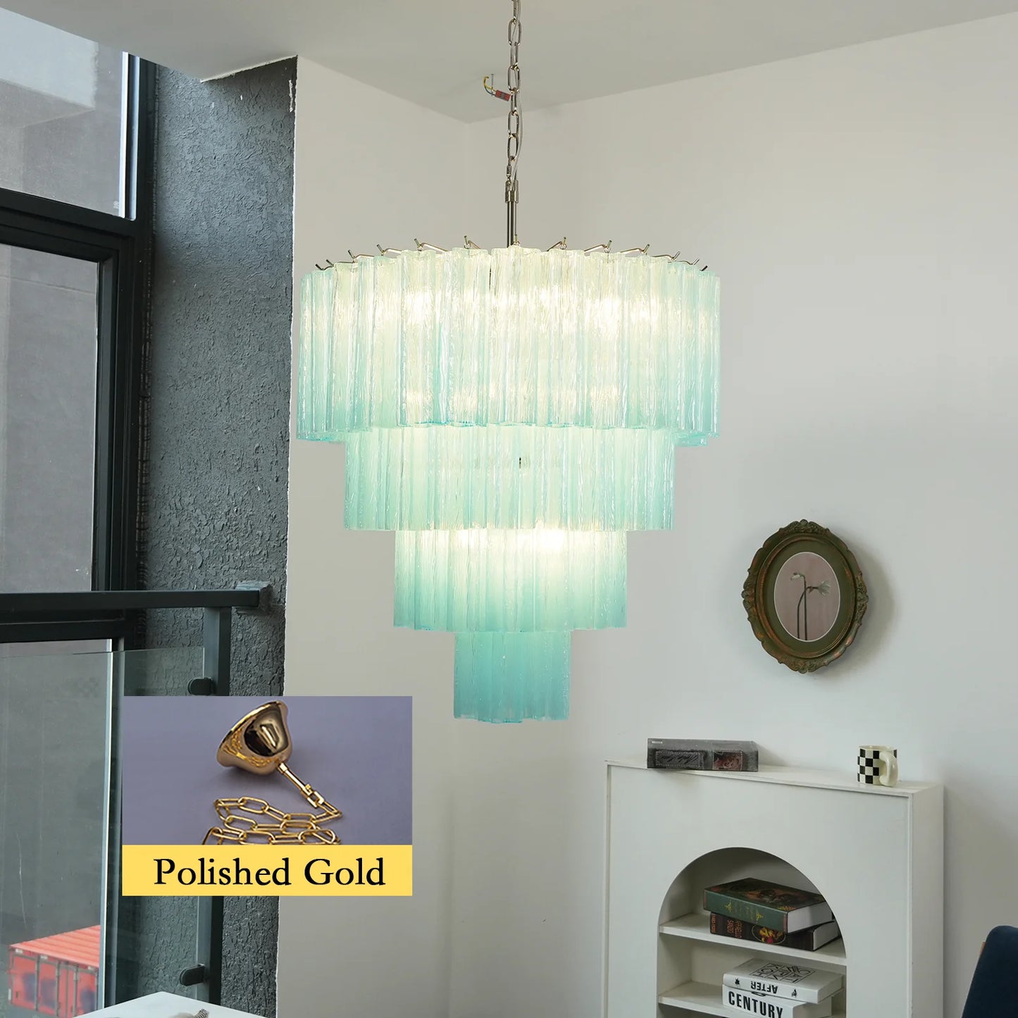Murano Blue Glass Tubes Chandelier