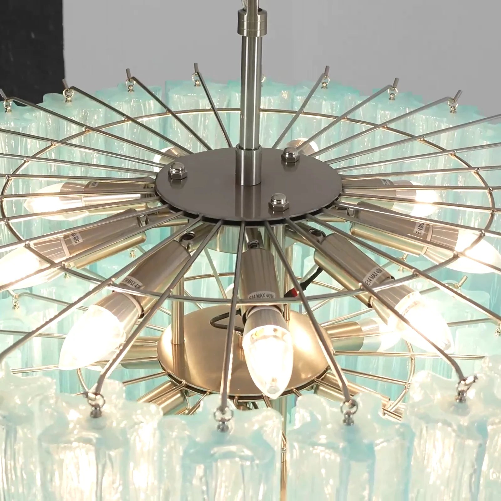 Murano Blue Glass Tubes Chandelier