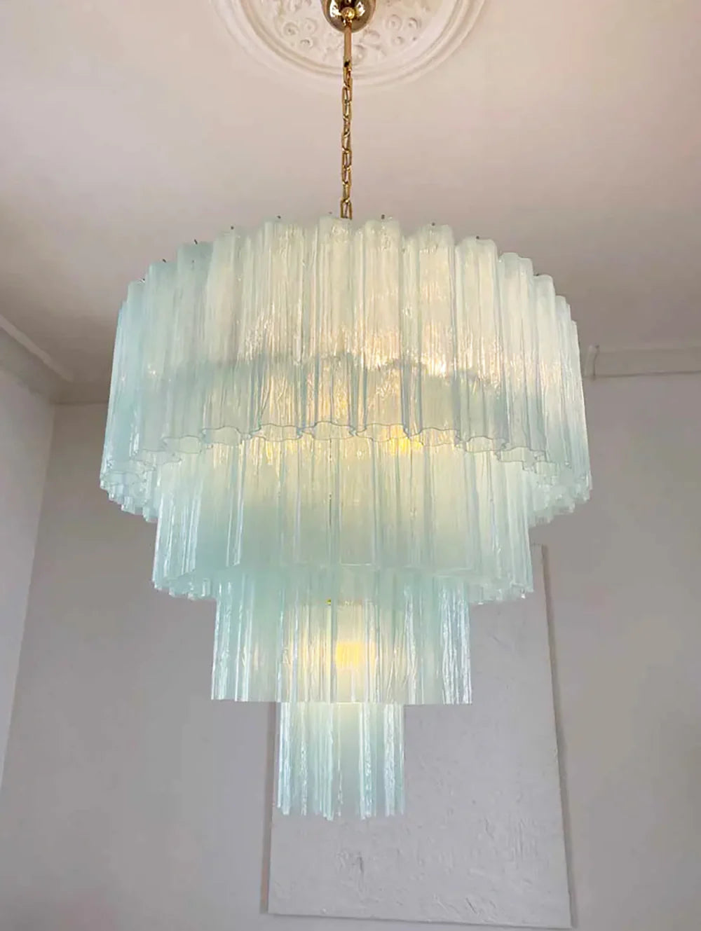 Murano Blue Glass Tubes Chandelier
