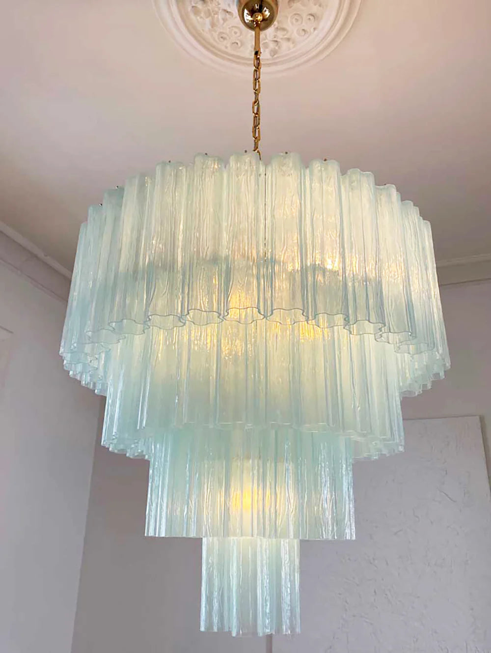 Murano Blue Glass Tubes Chandelier