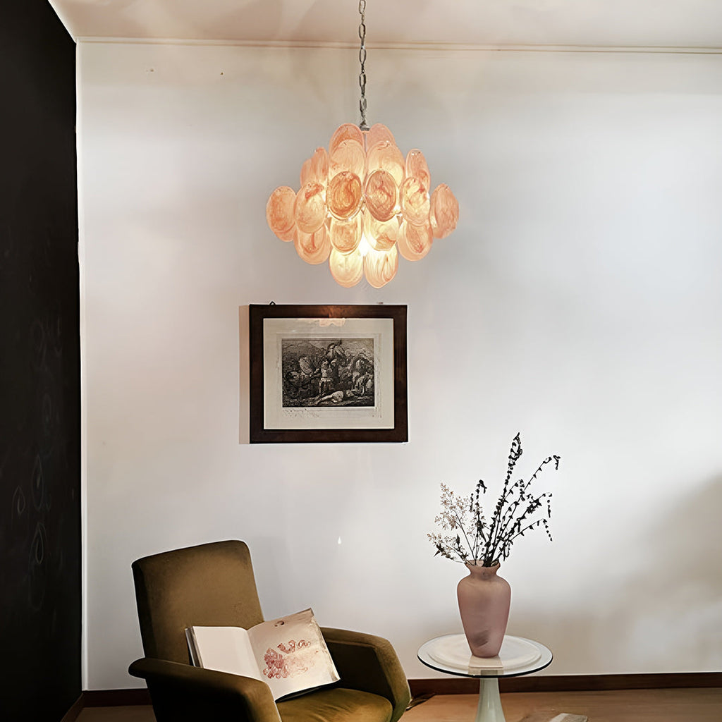 Murano Glass Pink Disks Chandelier 36