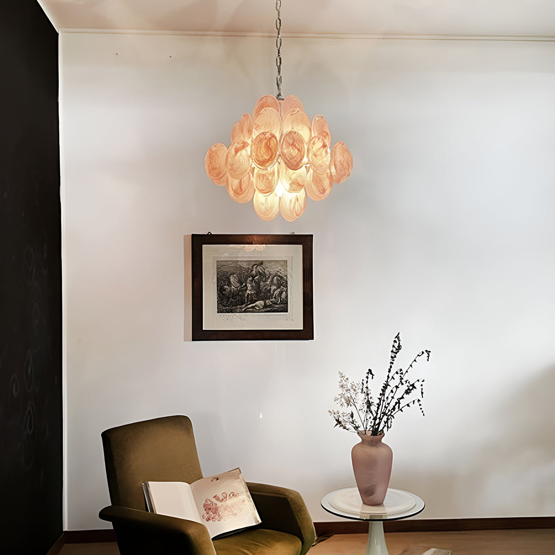 Murano Glass Pink Disks Chandelier 36