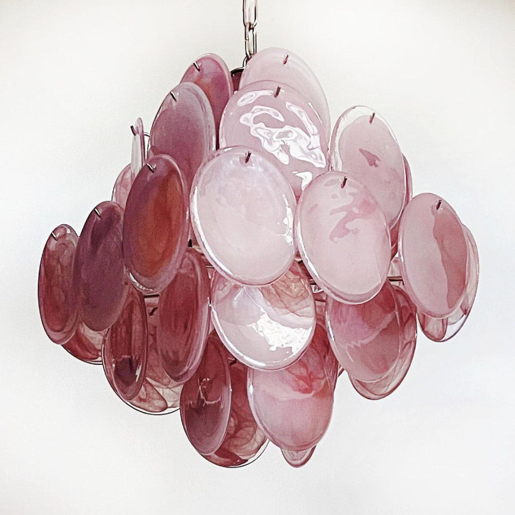 Murano Glass Pink Disks Chandelier 36