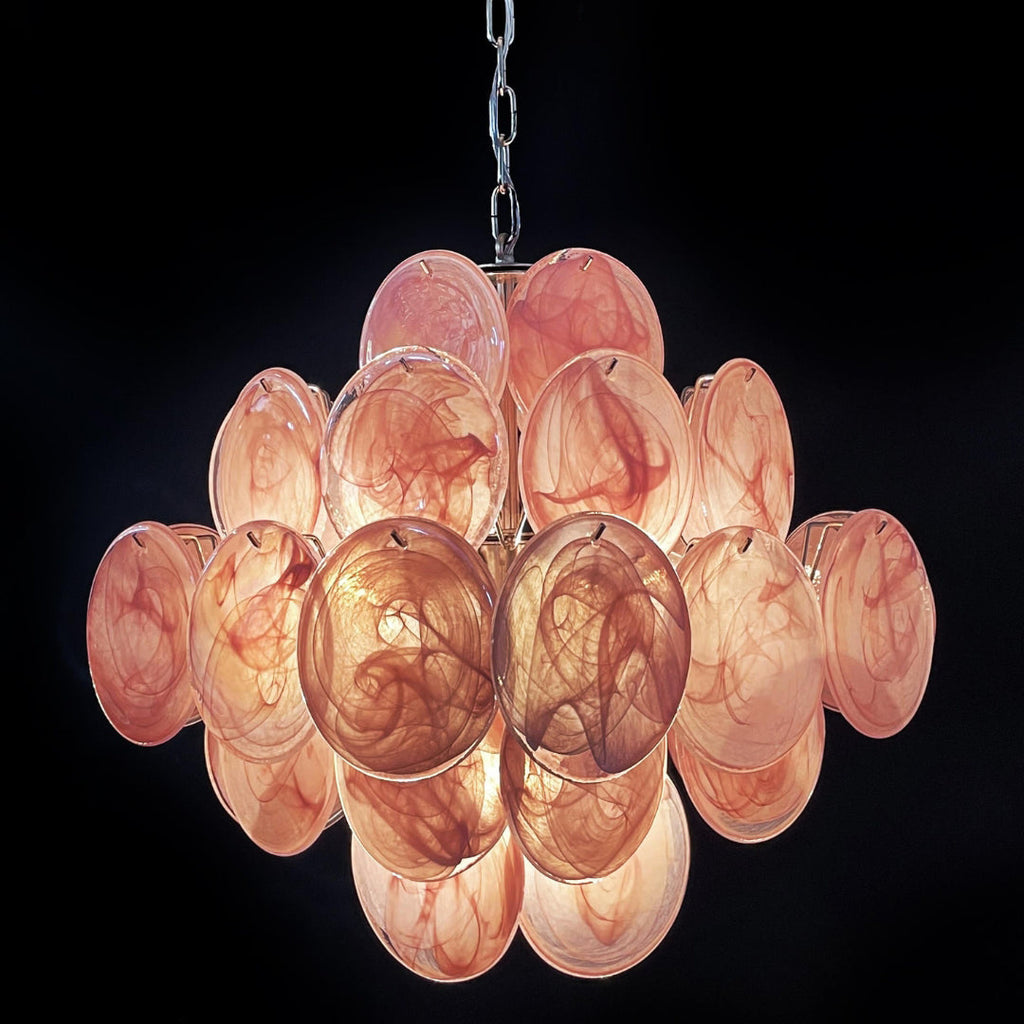 Murano Glass Pink Disks Chandelier 36