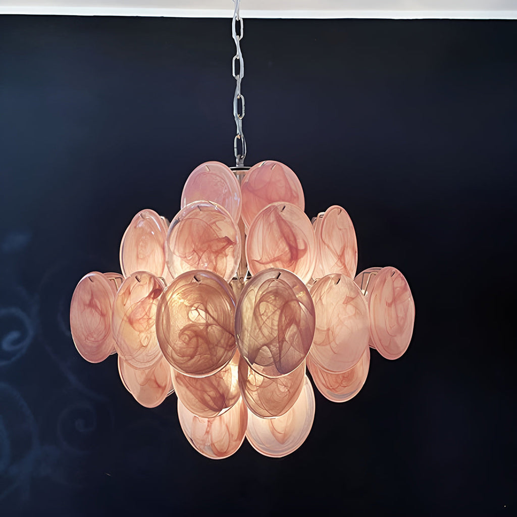 Murano Glass Pink Disks Chandelier 36