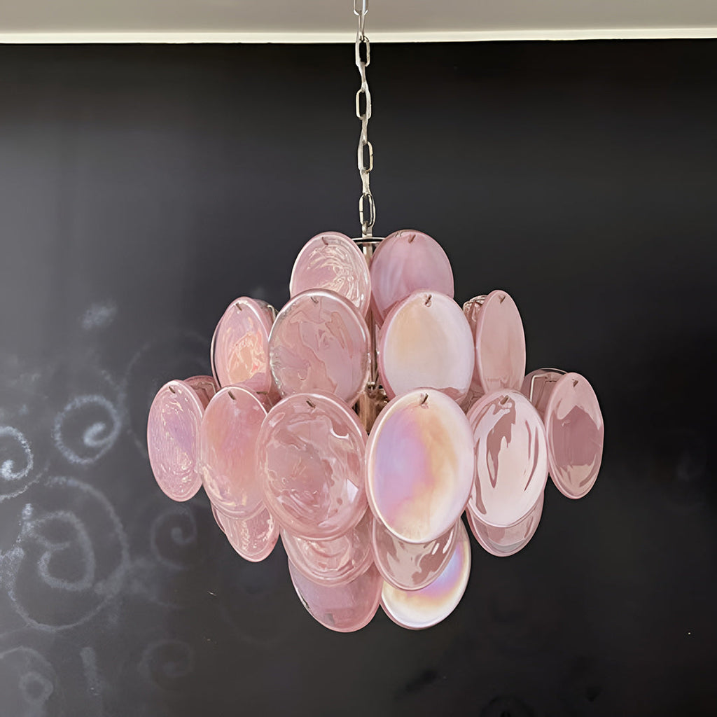 Murano Glass Pink Disks Chandelier 36