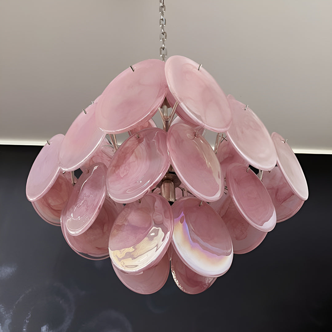 Murano Glass Pink Disks Chandelier 36