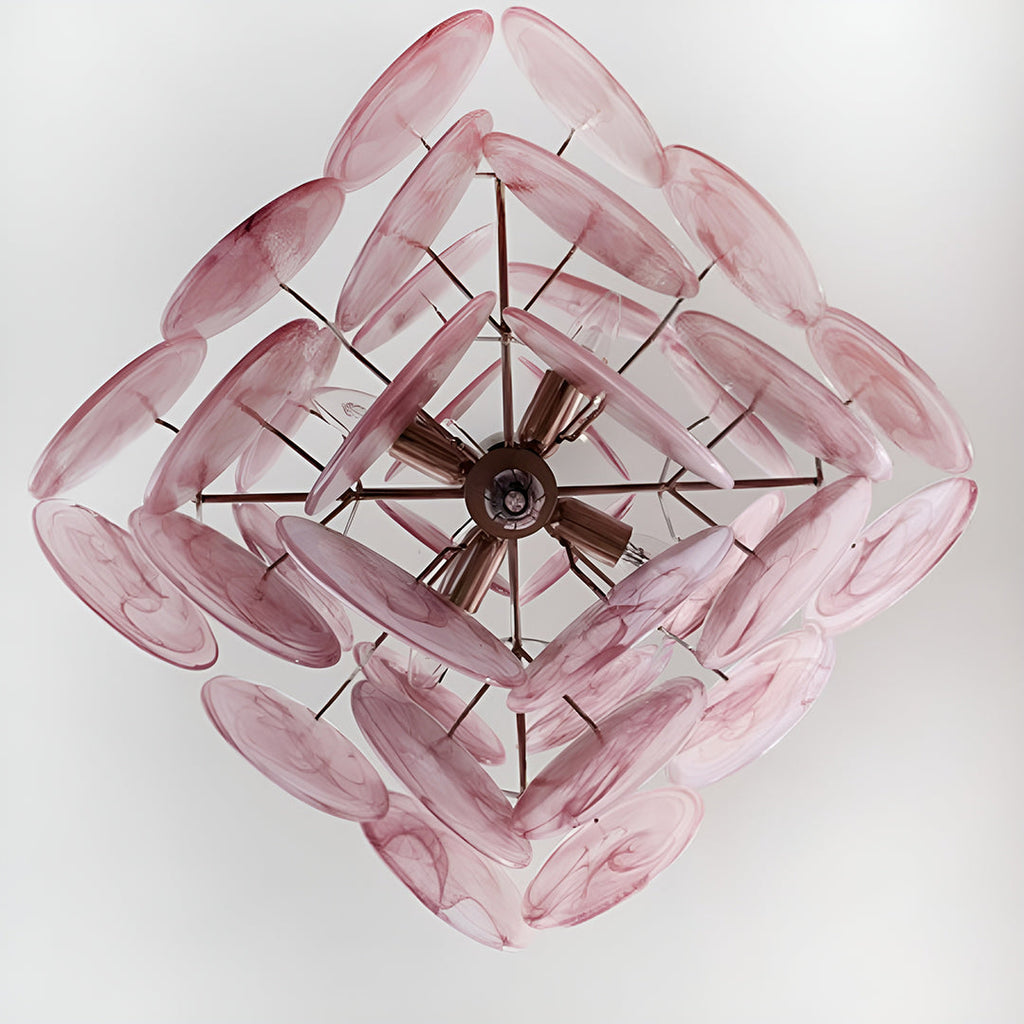 Murano Glass Pink Disks Chandelier 36