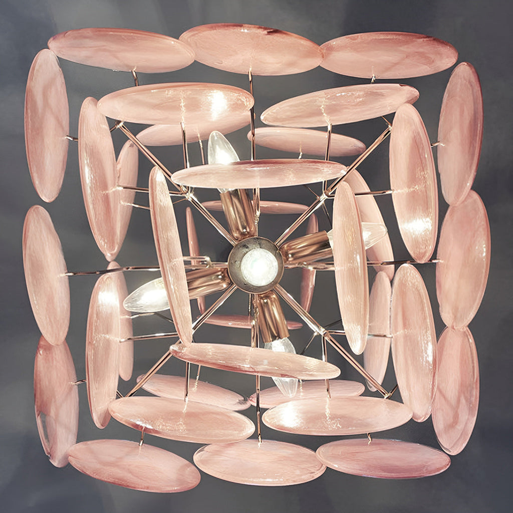 Murano Glass Pink Disks Chandelier 36