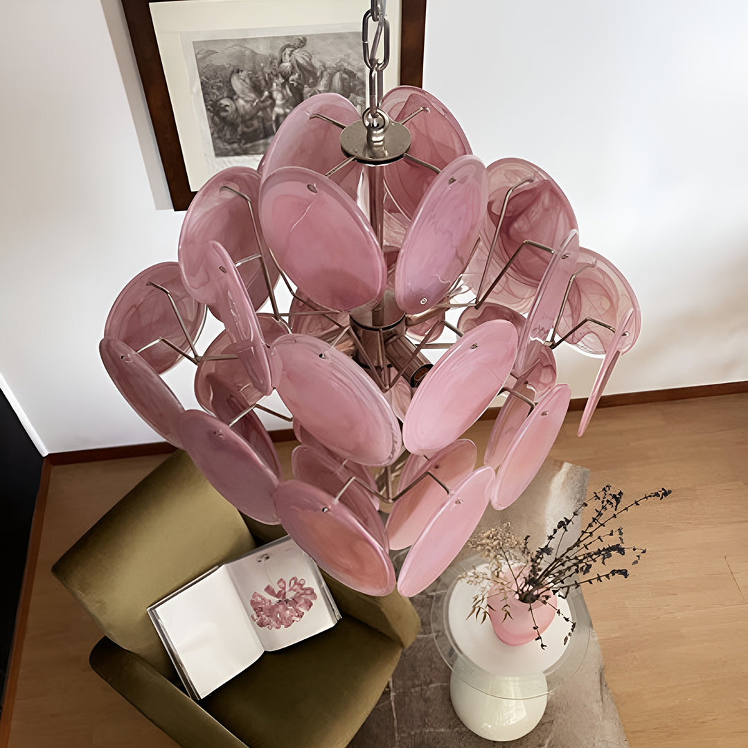 Murano Glass Pink Disks Chandelier 36