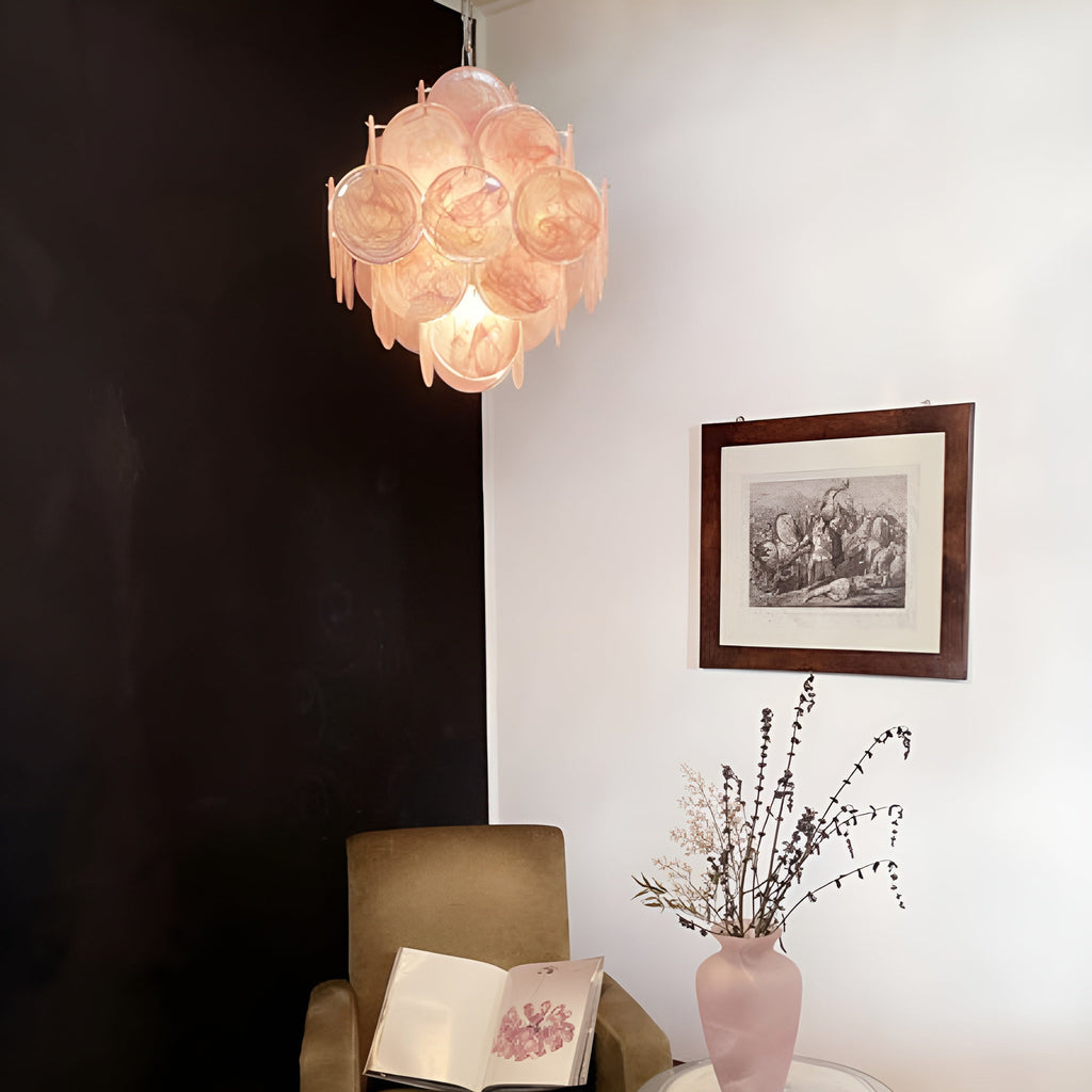 Murano Glass Pink Disks Chandelier 36