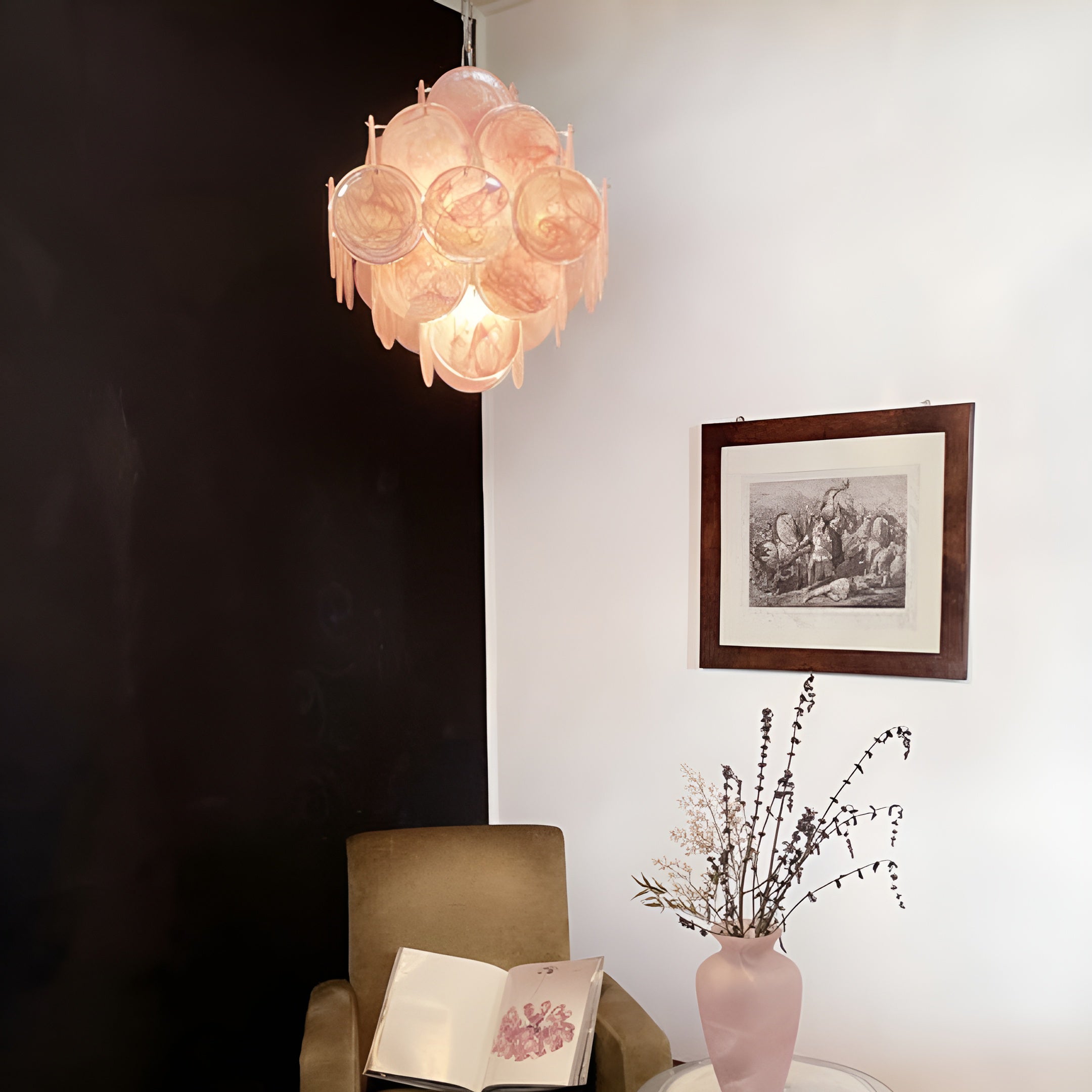 Murano Glass Pink Disks Chandelier 36