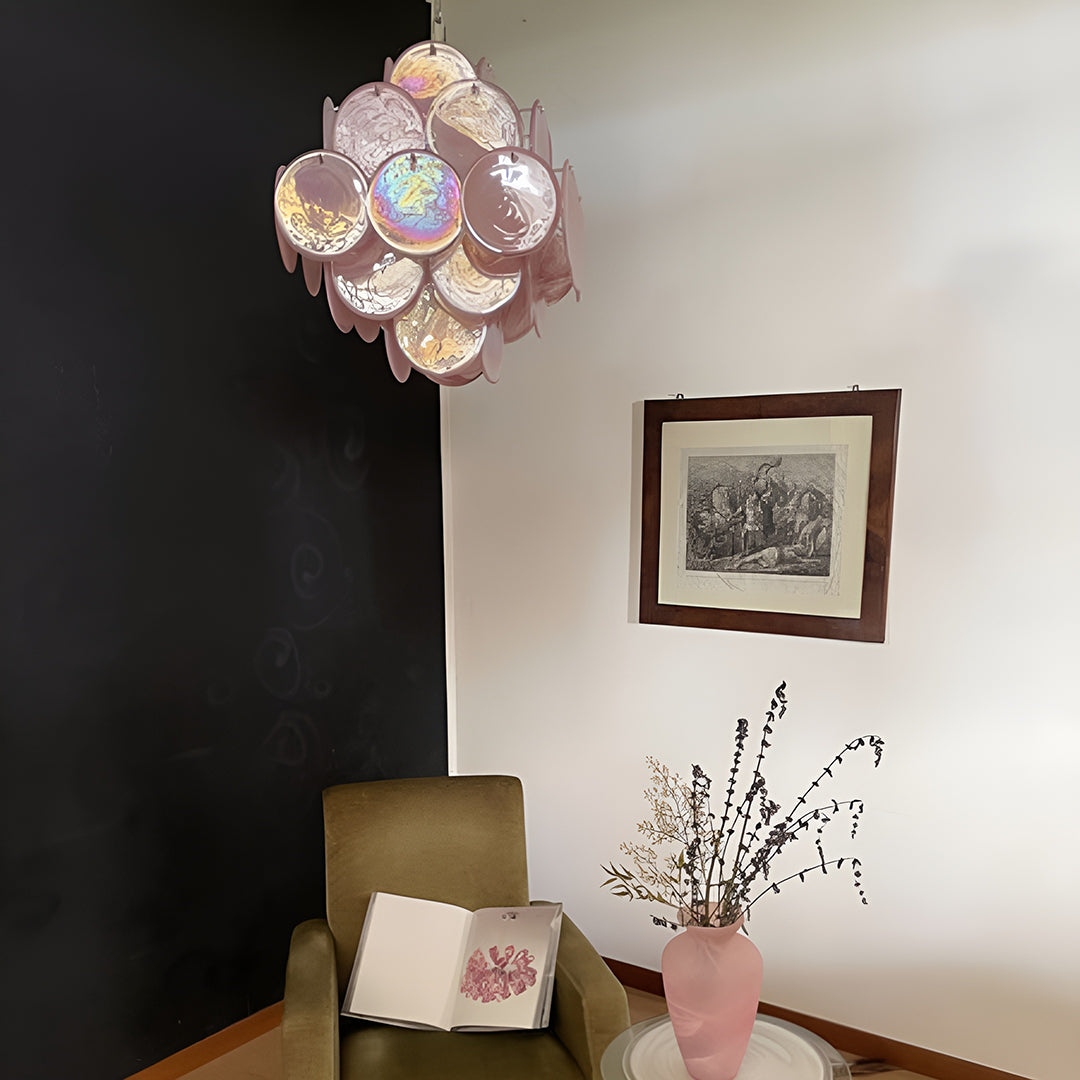Murano Glass Pink Disks Chandelier 36