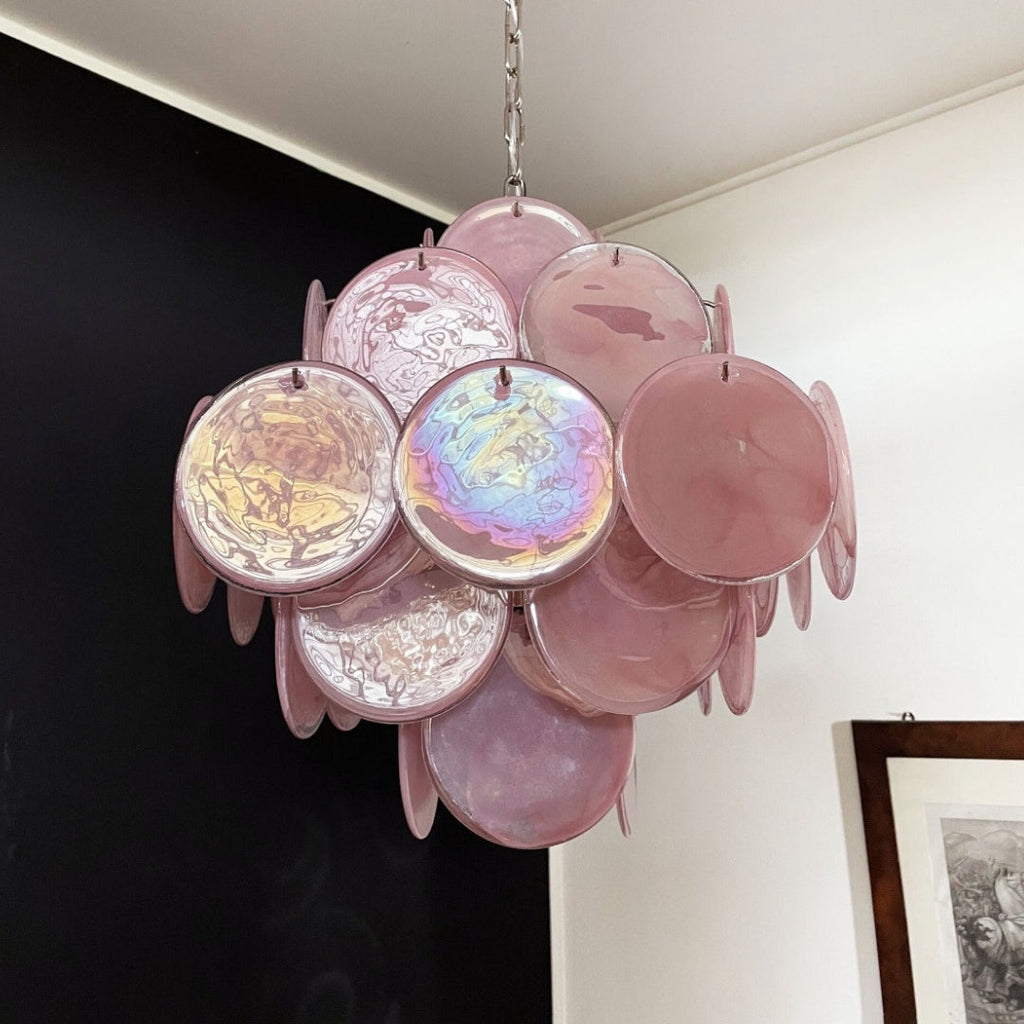 Murano Glass Pink Disks Chandelier 36
