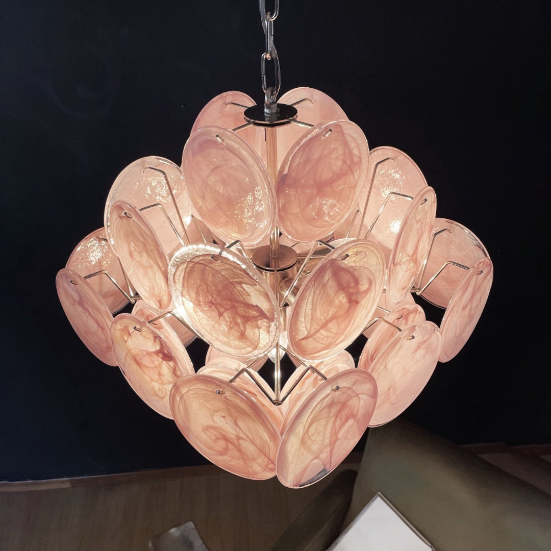 Murano Glass Pink Disks Chandelier 36