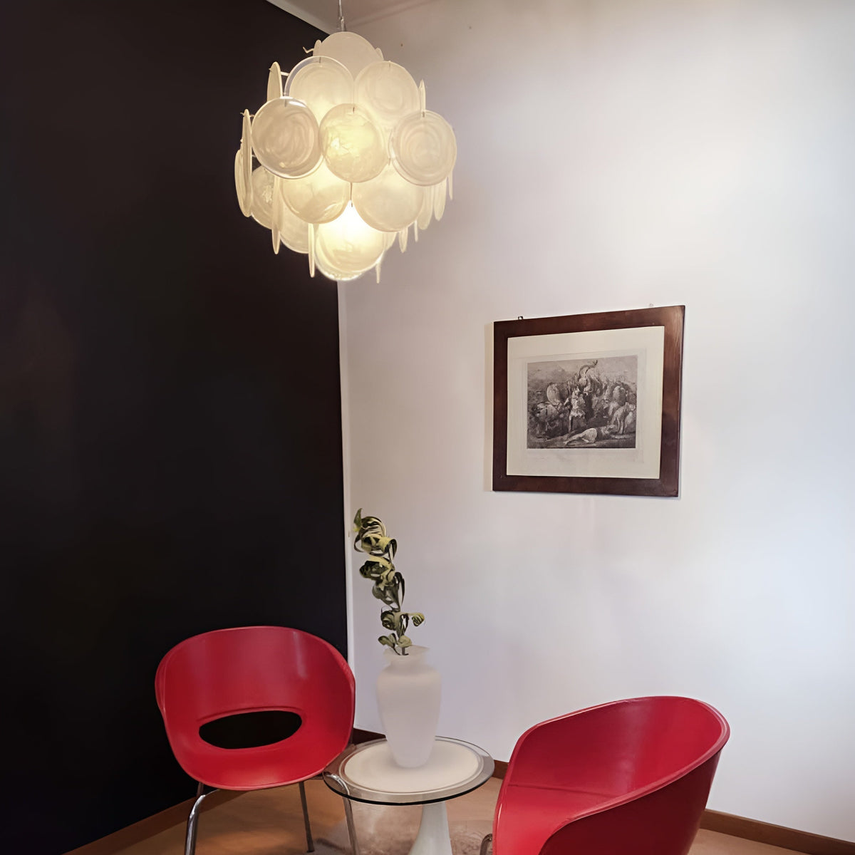Murano Glass White Disks Chandelier 36