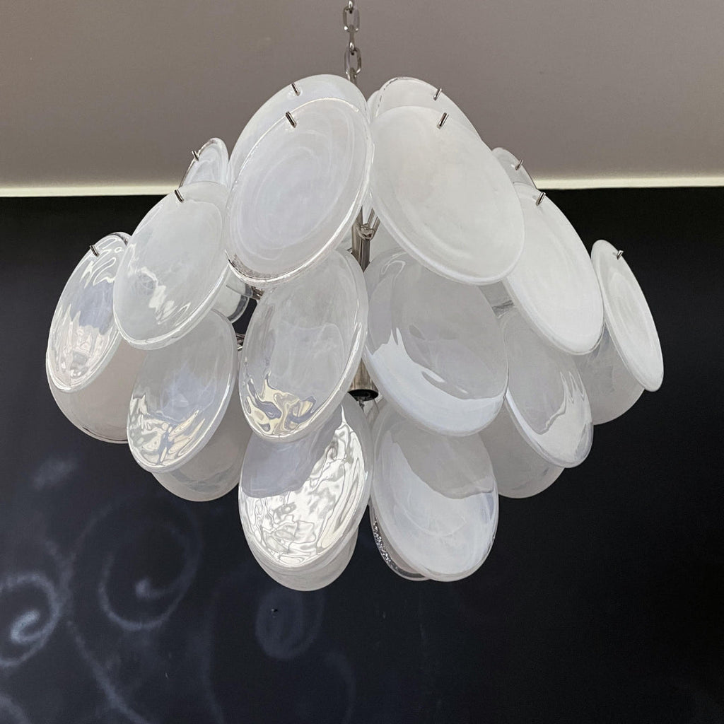 Murano Glass White Disks Chandelier 36