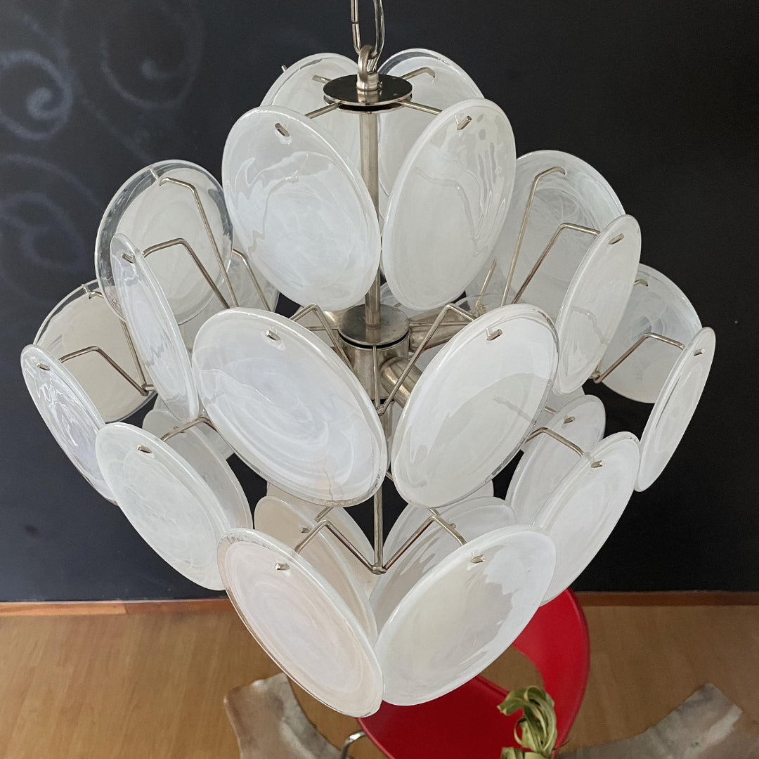 Murano Glass White Disks Chandelier 36