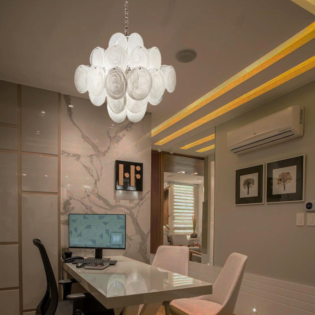 Murano Glass White Disks Chandelier 36