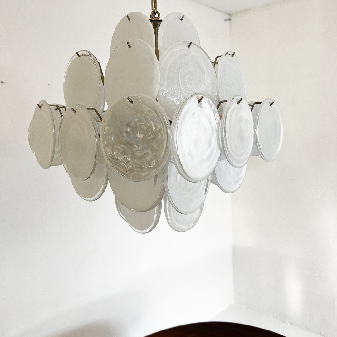 Murano Glass White Disks Chandelier 36