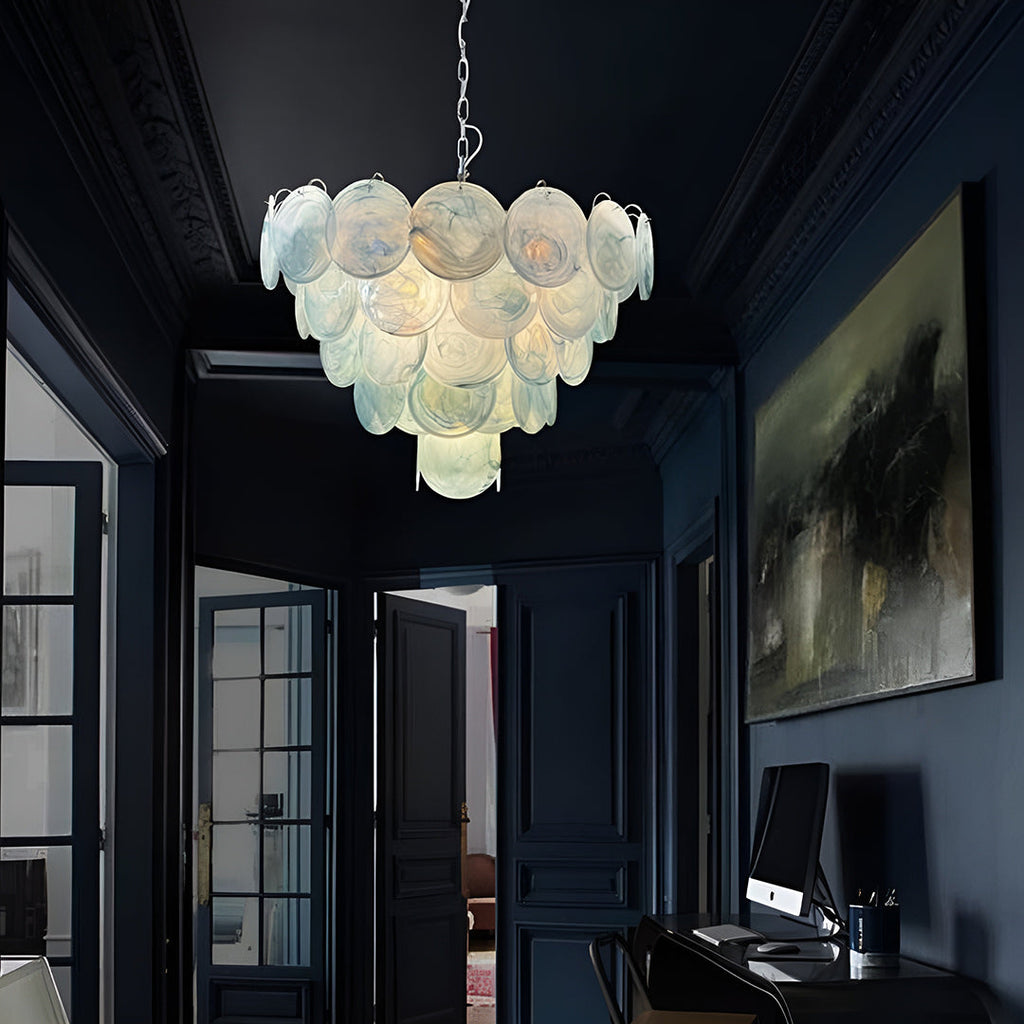 Murano Glass Blue Disks Chandelier
