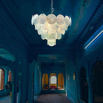Murano Glass Blue Disks Chandelier