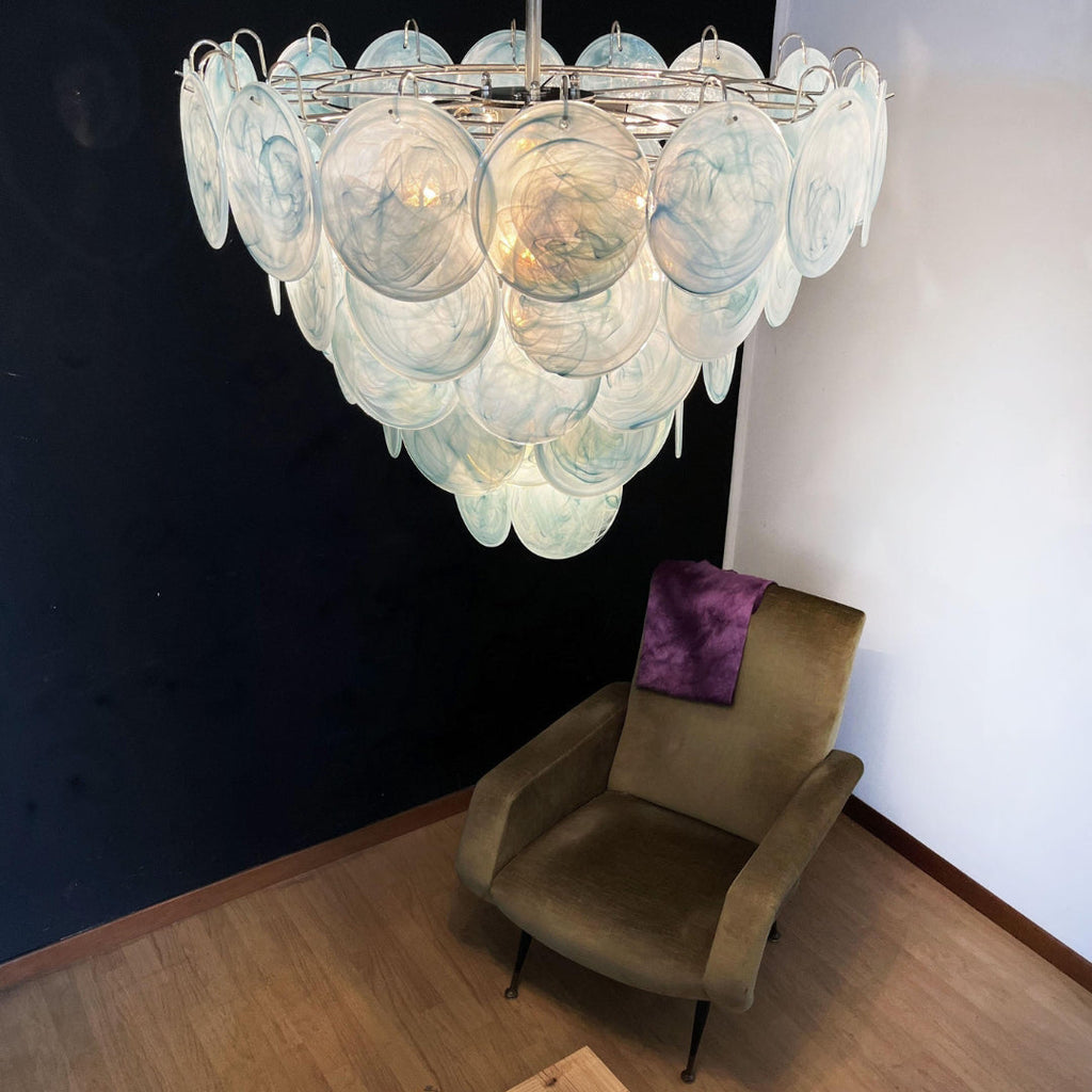 Murano Glass Blue Disks Chandelier
