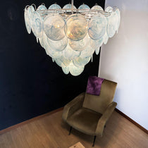Murano Glass Blue Disks Chandelier