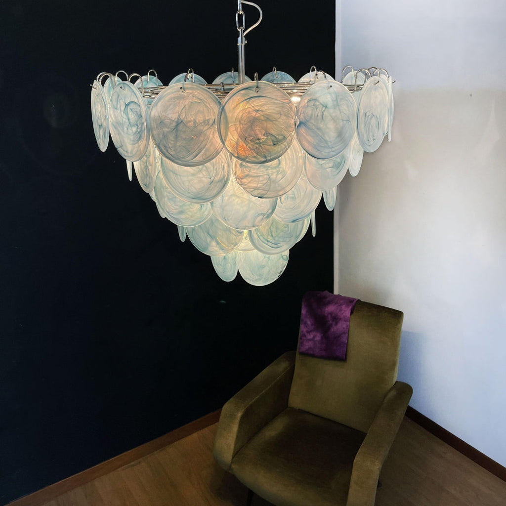 Murano Glass Blue Disks Chandelier