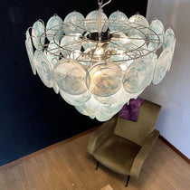 Murano Glass Blue Disks Chandelier