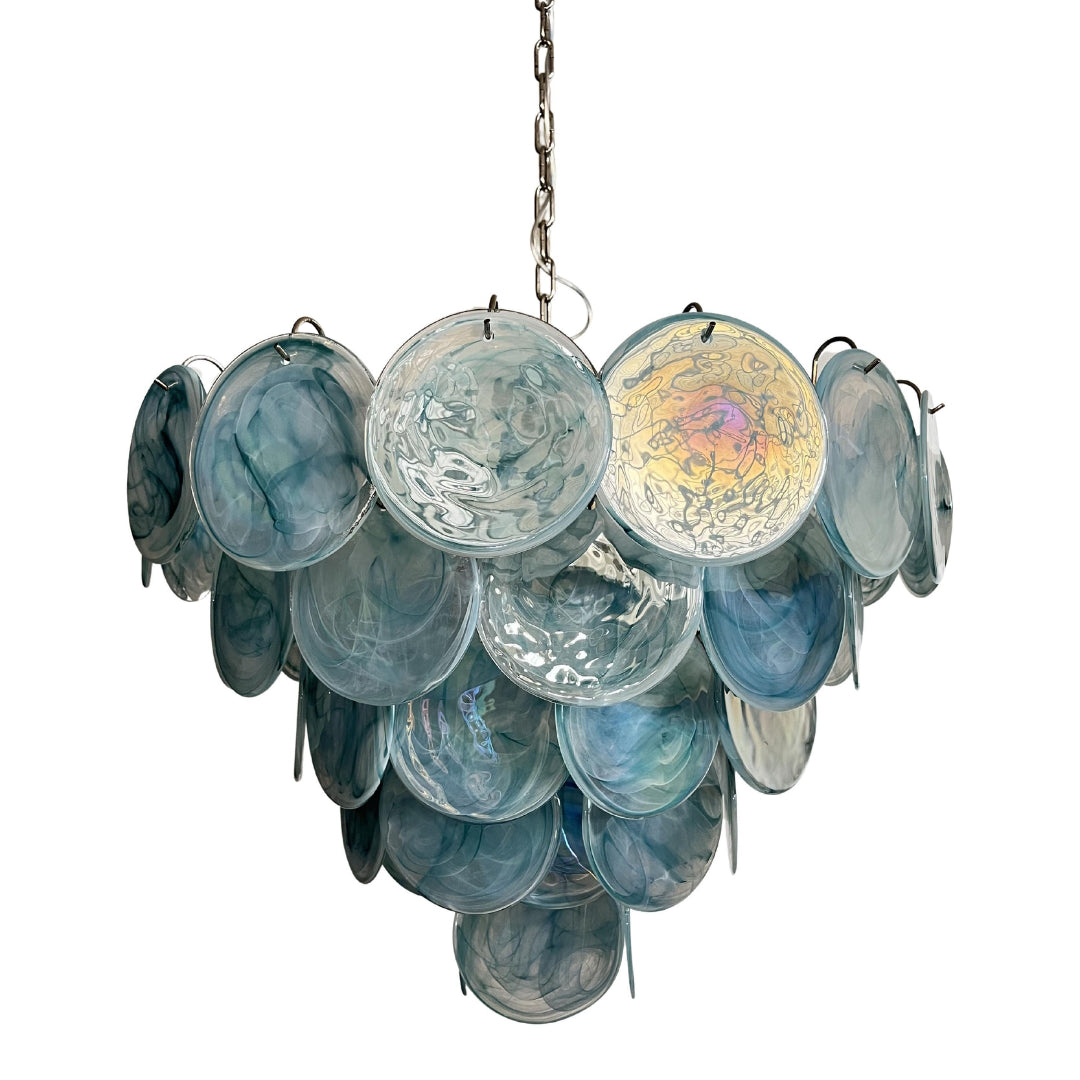 Murano Glass Blue Disks Chandelier