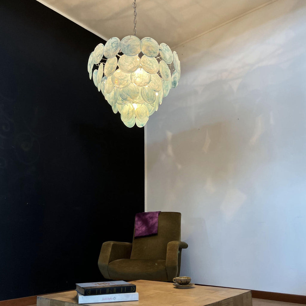 Murano Glass Blue Disks Chandelier
