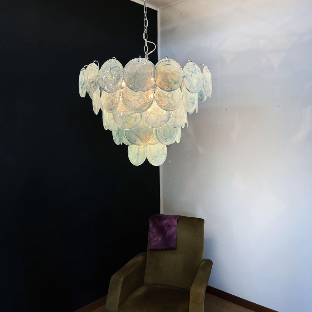 Murano Glass Blue Disks Chandelier