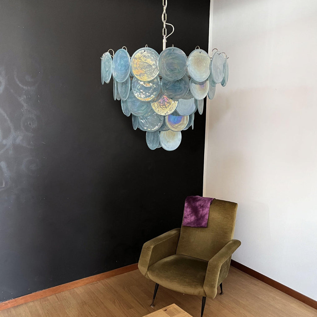 Murano Glass Blue Disks Chandelier
