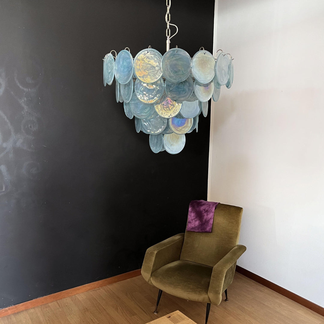 Murano Glass Blue Disks Chandelier
