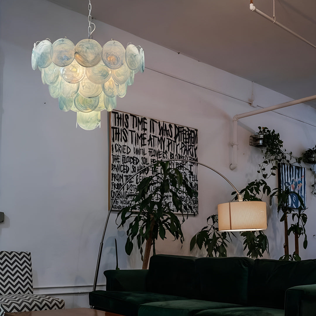 Murano Glass Blue Disks Chandelier