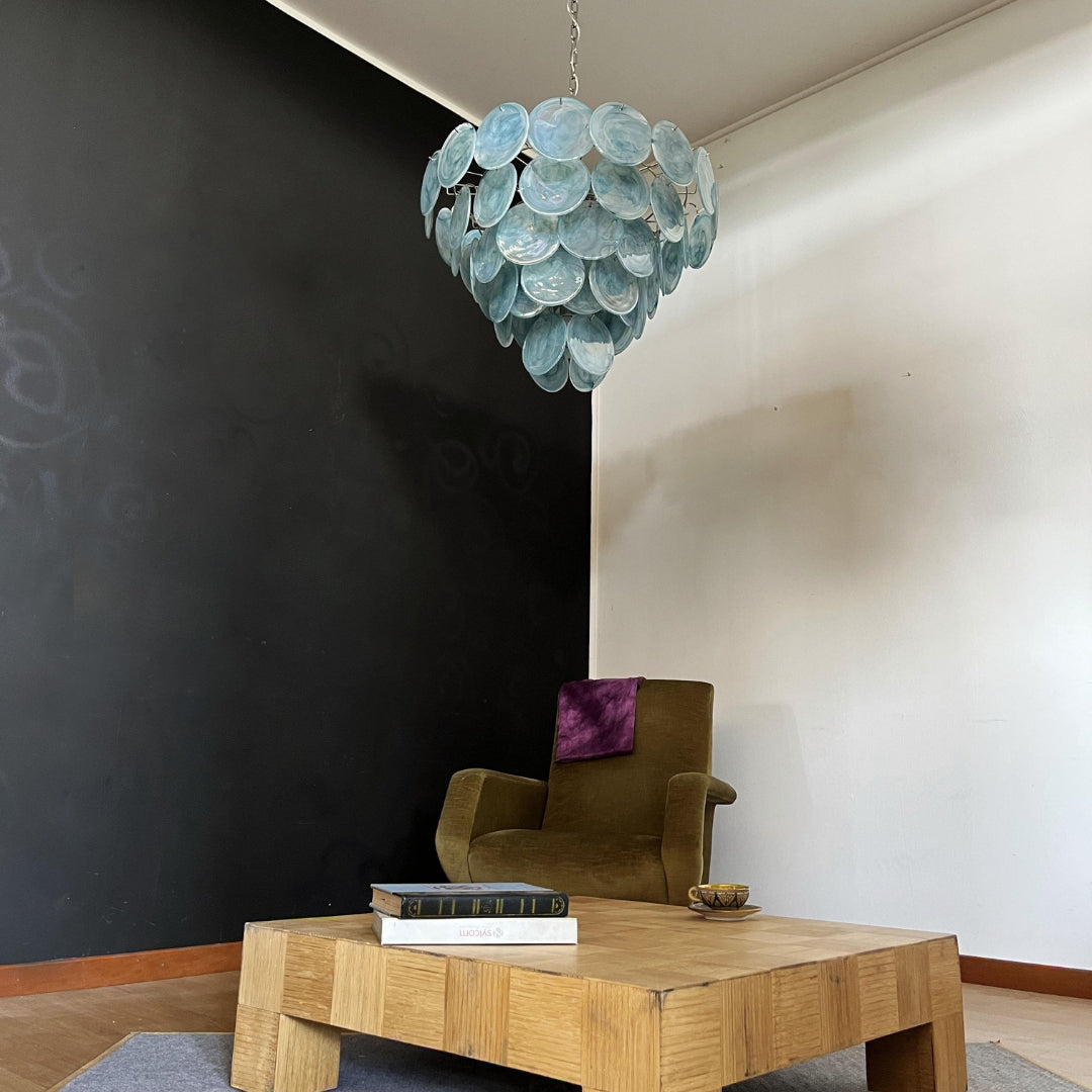 Murano Glass Blue Disks Chandelier