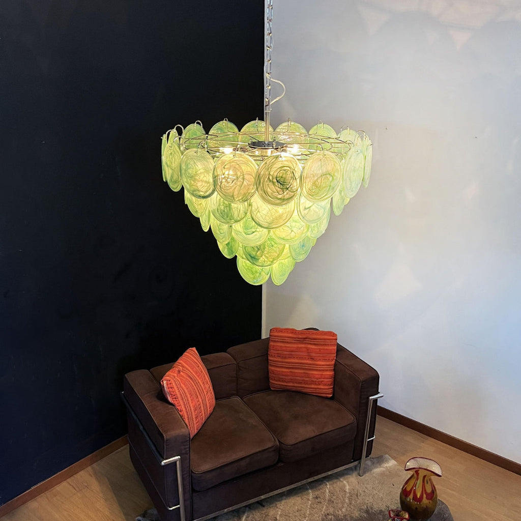 Murano Glass Green Disks Chandelier